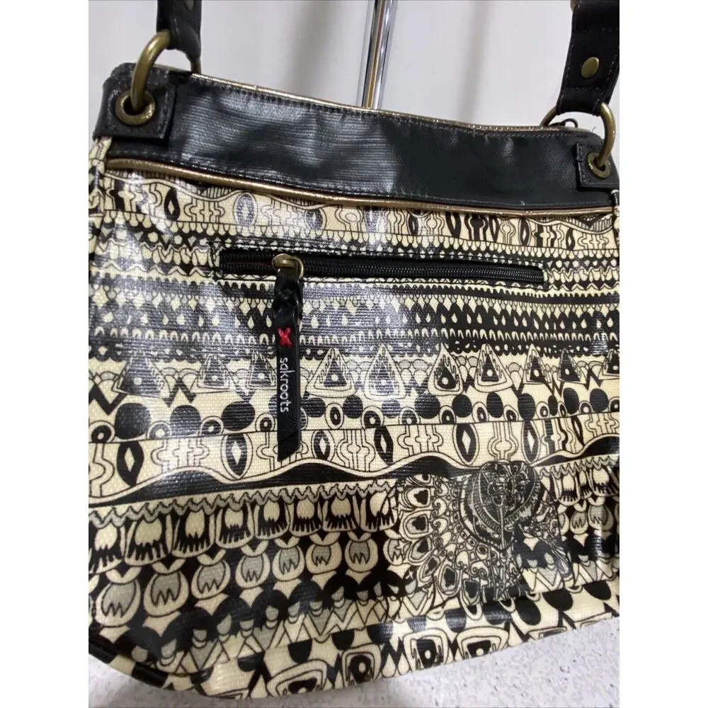 Sakroots crossbody bag shoulderbag purse adjustable woven strap Boho black cream